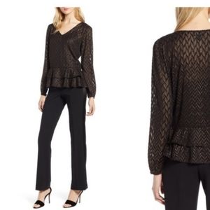 NWT Halogen metallic black rose gold sheer blouse